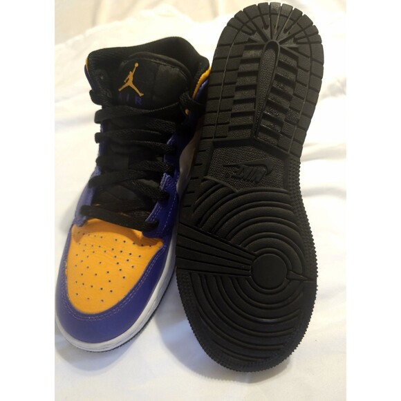 Nike Air Jordan 1 Mid "Lakers"  Purple Yellow Kids 4.5Y - Picture 3 of 4